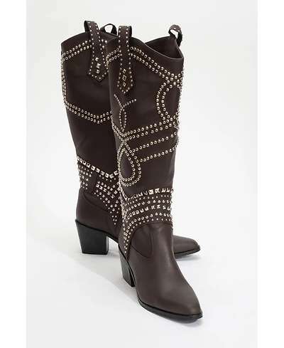 Prologue Shoes Draga Studded Block Heel Knee High Boot (Women)