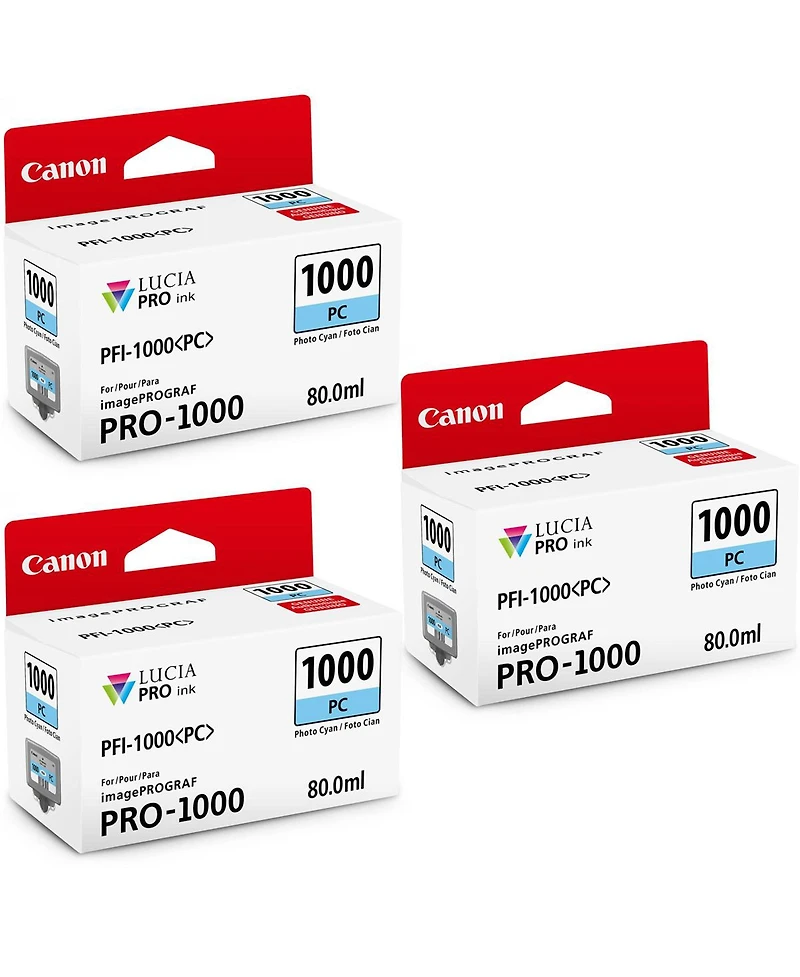 Canon 3 Pack Pfi-1000PC Photo Cyan Lucia Pro ink for imagePROGRAF Pro-1000