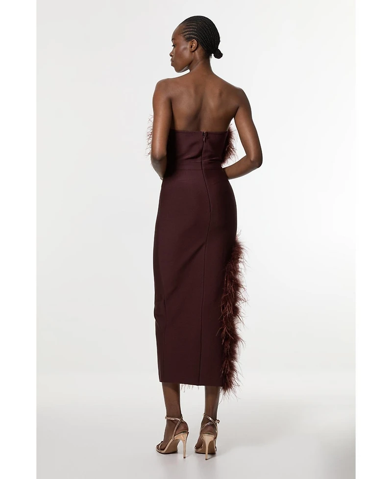Karen Millen Women's Feather Detail Knit Midi Dress