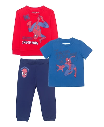 Spider-Man Boys Toddler 2T-5T 3-Piece Printed T-Shirt, Short-Sleeve T-Shirt and Joggers Set