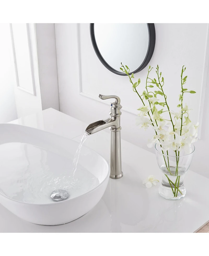 Waterfall Single Hole Single-Handle Vessel Bathroom Faucet With Pop-up Drain Assembly in Polished Chrome