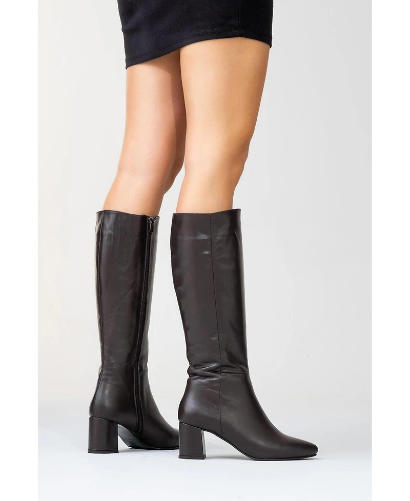 Forever & Always Shoes Sejas Leather Block Heel Knee-High Boot (Women)