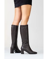 Forever & Always Shoes Sejas Leather Block Heel Knee-High Boot (Women)