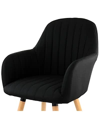 Elama 2 Piece Fabric Tufted Chair in Black with Wooden Legs