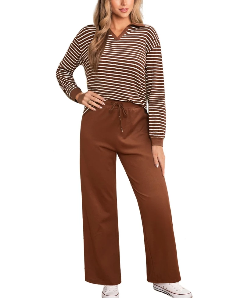 Cupshe Women's Striped Long Sleeve Matching Set
