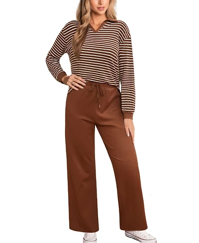 Cupshe Women's Striped Long Sleeve Matching Set