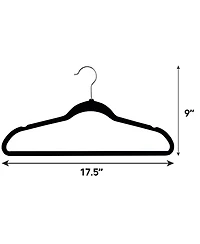 100 Piece Set of Velvet Slim Profile Heavy Duty Felt Hangers with Stainless Steel Swivel Hooks in Black