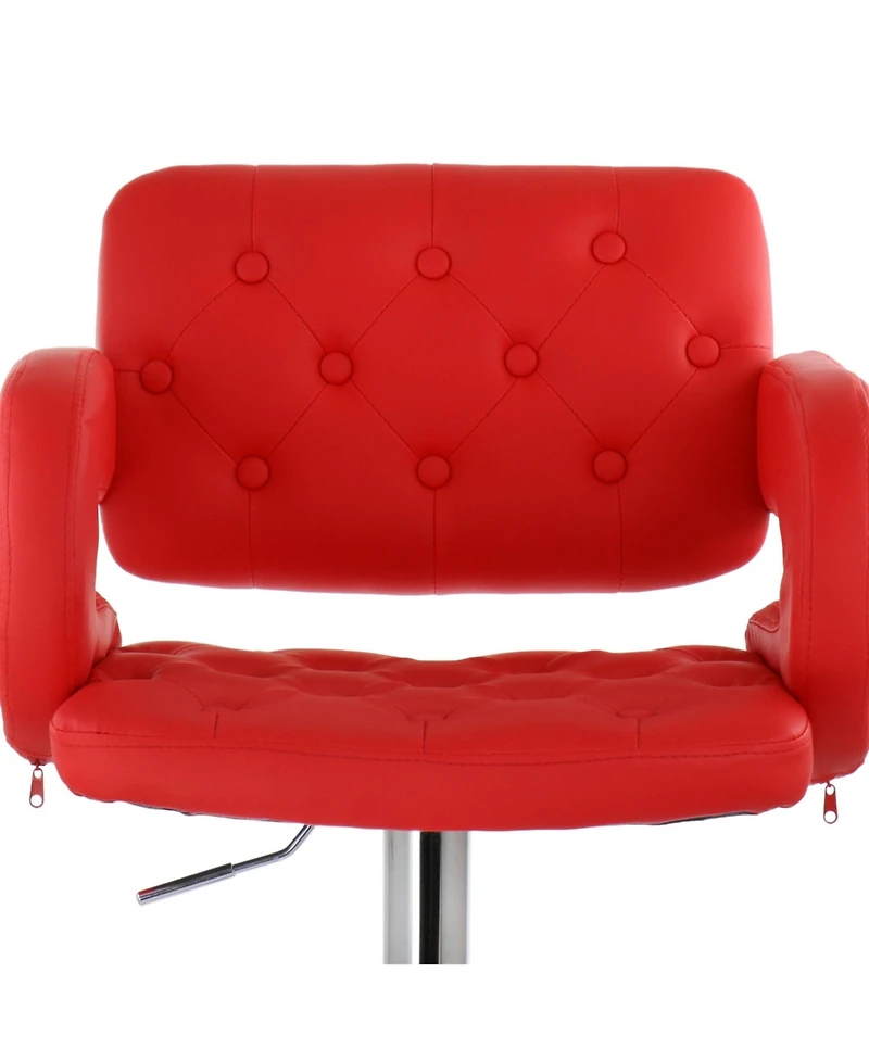 Elama Faux Leather Tufted Bar Stool in Red with Chrome Base and Adjustable Height