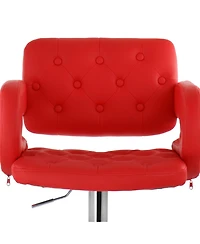 Elama Faux Leather Tufted Bar Stool in Red with Chrome Base and Adjustable Height