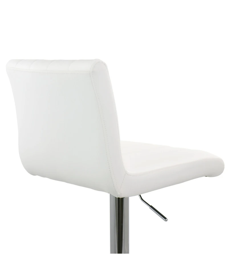 Elama 2 Piece Tufted Faux Leather Adjustable Bar Stool in White with Chromed Base