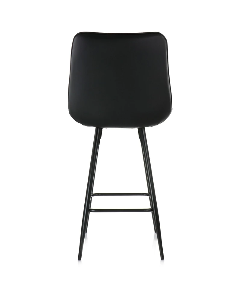 Elama 2 Piece Diamond Stitched Faux Leather Bar Chair in Black with Metal Legs