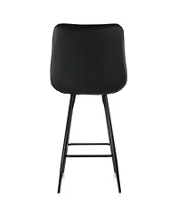 Elama 2 Piece Diamond Stitched Faux Leather Bar Chair in Black with Metal Legs