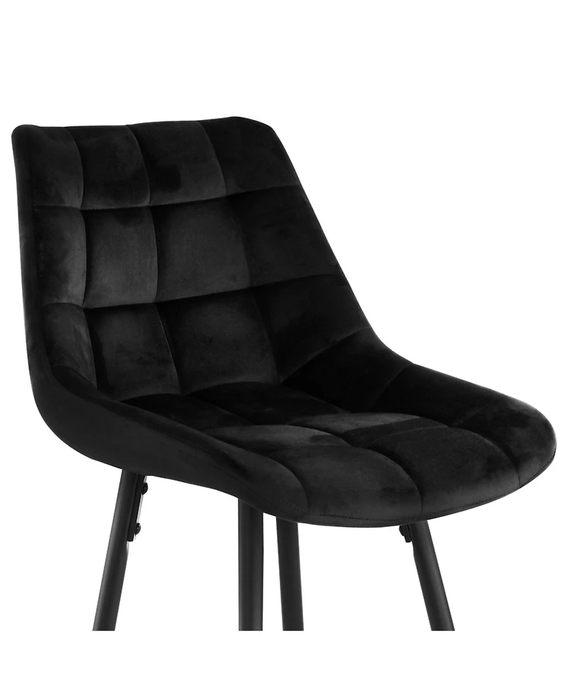 Elama 2 Piece Velvet Tufted Bar Chair in Black with Metal Legs