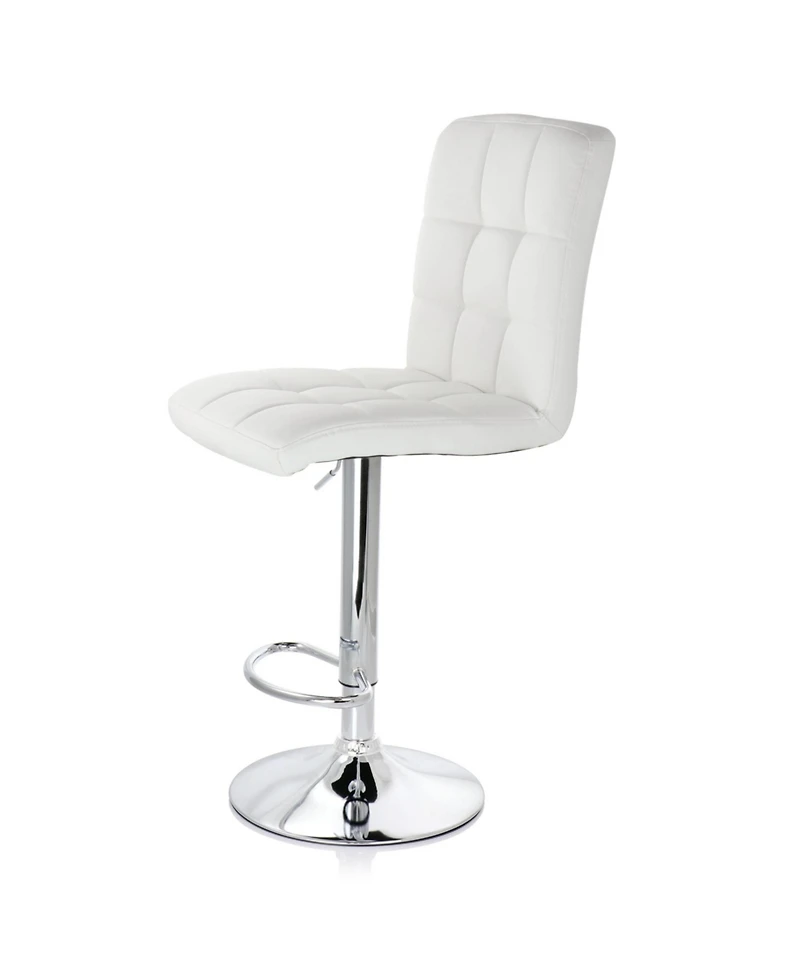 Elama 2 Piece Square Tufted Faux Leather Adjustable Bar Stool in White with Chrome Base