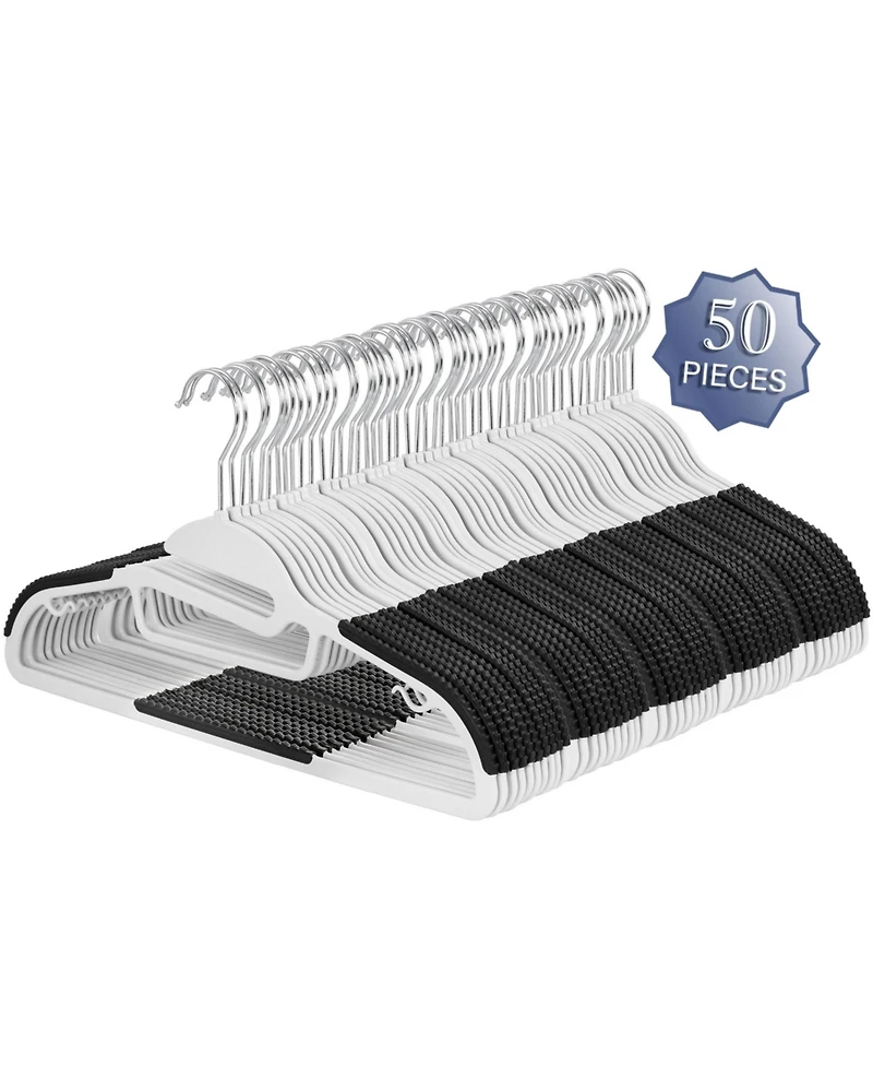 Elama Home 50 Piece Non Slip Hanger with U-slide in White and Black