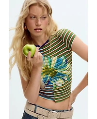 Desigual Women's Striped daisy T-shirt