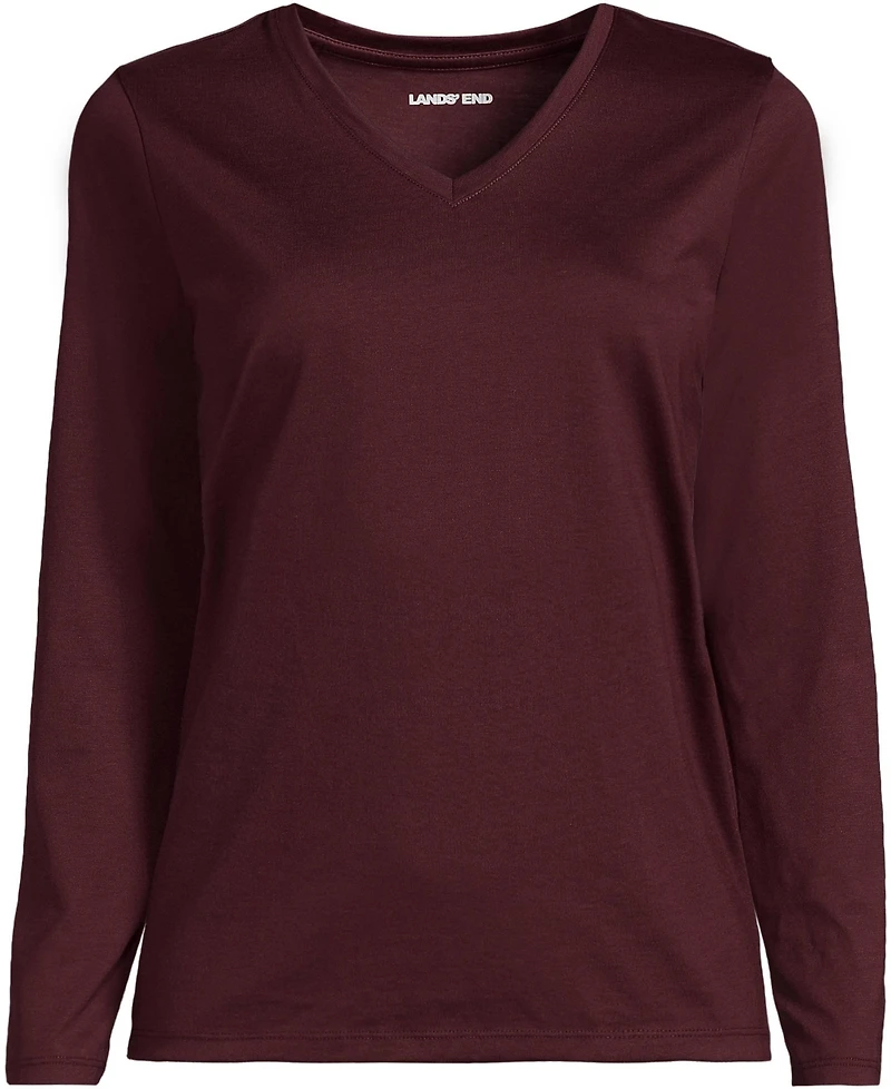 Lands' End Women's Supima Cotton Long Sleeve V-Neck T-Shirt
