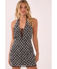 Nasty Gal Women's Grid Lace Up Front Mini Dress