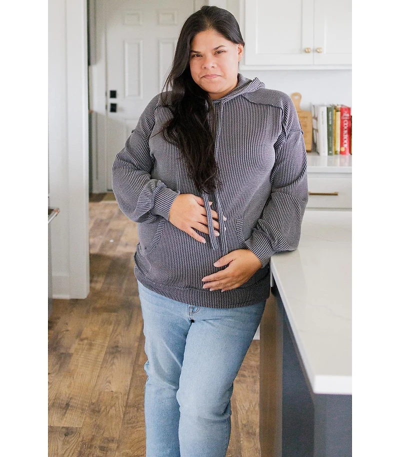 Pinkblush Maternity Olive Ribbed Front Pocket Drawstring Hoodie