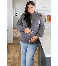 Pinkblush Maternity Olive Ribbed Front Pocket Drawstring Hoodie