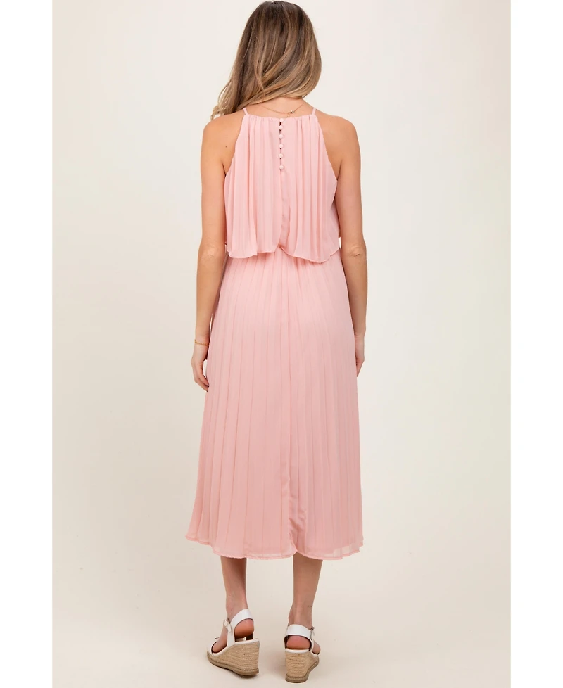 Pinkblush Pink Pleated Woven Maternity Midi Dress