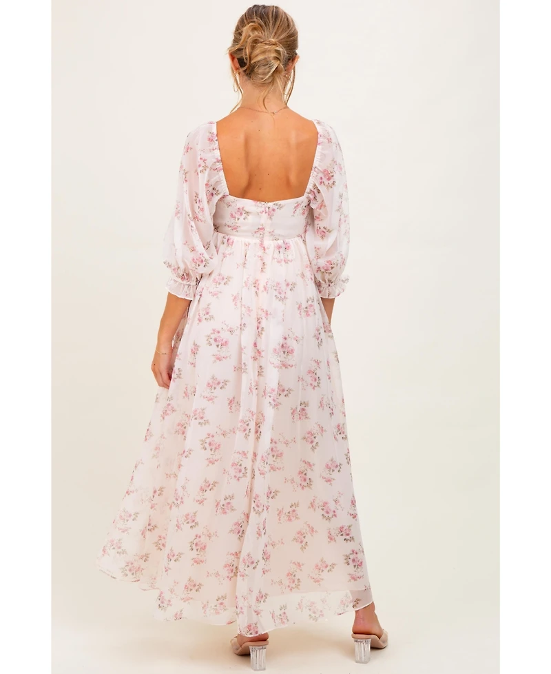 Pinkblush Maternity Light Pink Floral Chiffon Long Sleeve Maxi Dress