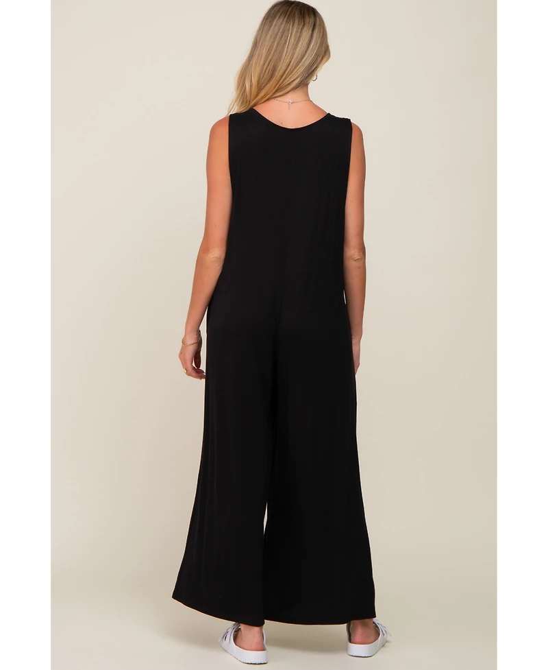 Pinkblush Maternity Black Deep V Sleeveless Wide Leg Jumpsuit