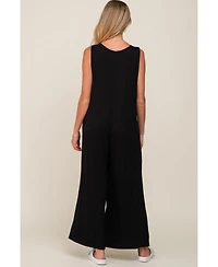 Pinkblush Maternity Black Deep V Sleeveless Wide Leg Jumpsuit