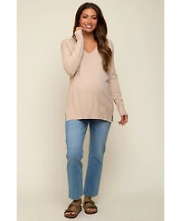 Pinkblush Maternity Beige Long Sleeve Side Slit Sweater