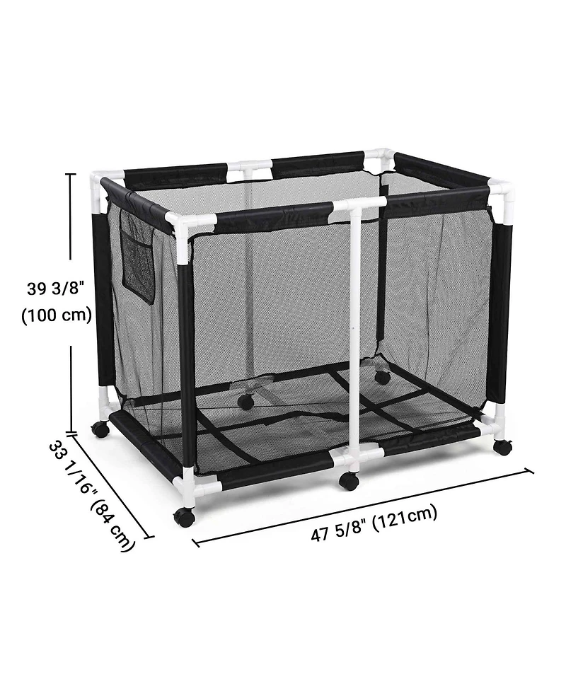 Yescom Extra Large Mesh Pool Storage Bin 214 Gallon Noodles Toys Holder 6 Wheels Rolling Cart Black
