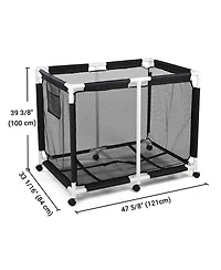 Yescom Extra Large Mesh Pool Storage Bin 214 Gallon Noodles Toys Holder 6 Wheels Rolling Cart Black