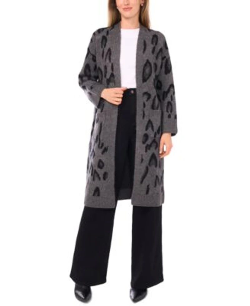 Vince Camuto Womens Animal Print Long Sleeve Open Cardigan