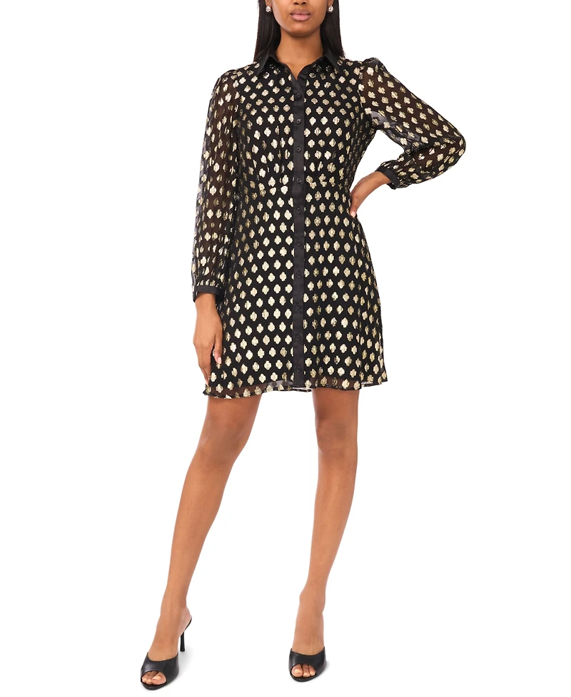 Msk Women's Long Sleeve Printed Button Down Dress