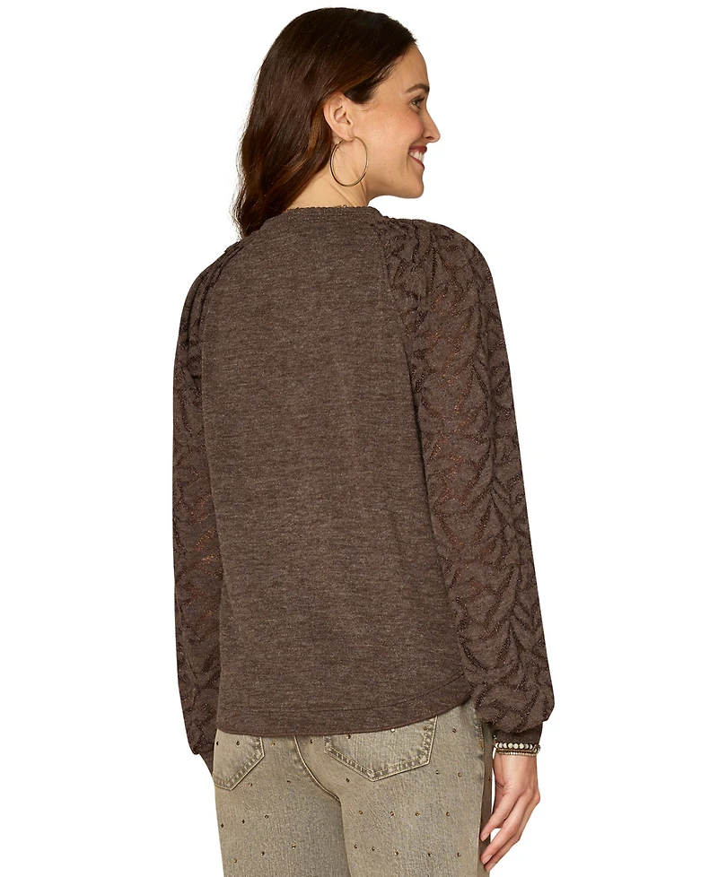 Democracy Petite Mandarin Collar Hem Knit Top