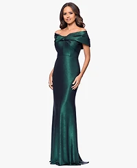 Betsy & Adam Women's Long Off-The-Shoulder Gown