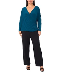 Msk Plus Faraj Long Sleeves Faux Wrap Top