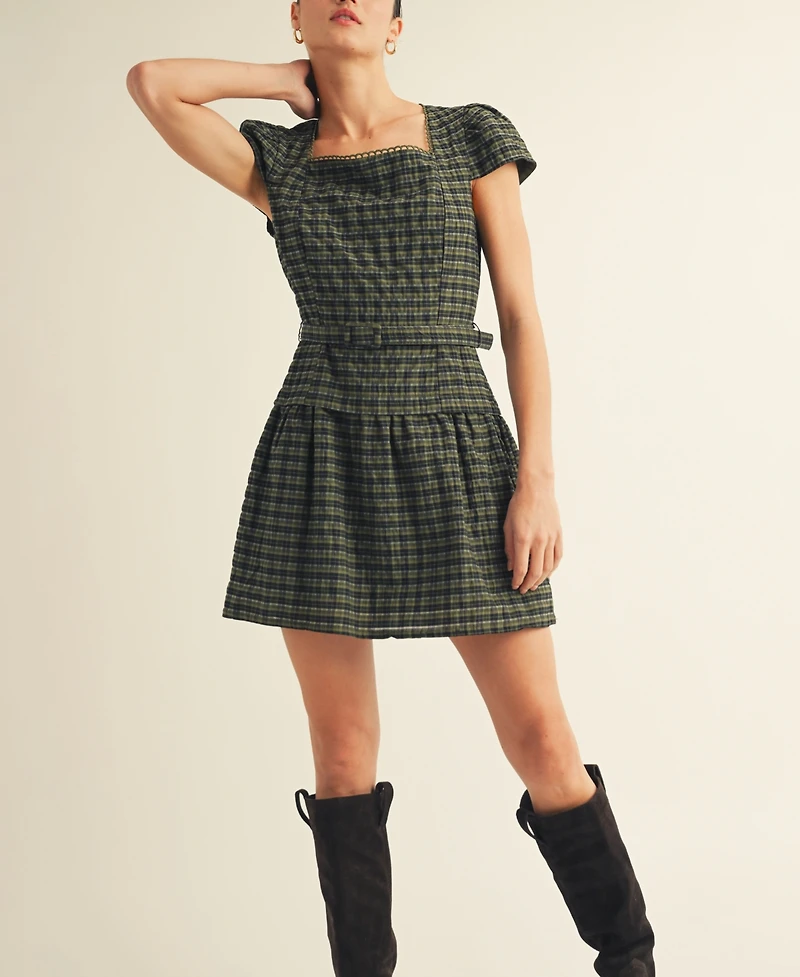 Arose Studio, Inc Women's Plaid Belted Mini Dress