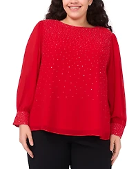 Msk Plus Size Rhinestone Embellished Balloon Sleeves Top