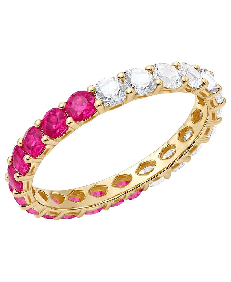 Macy's Lab-Grown Ruby (1 ct. t.w.) and Lab-Grown White Sapphire (1 ct. t.w.) Band Ring in 14K Gold Over Sterling Silver