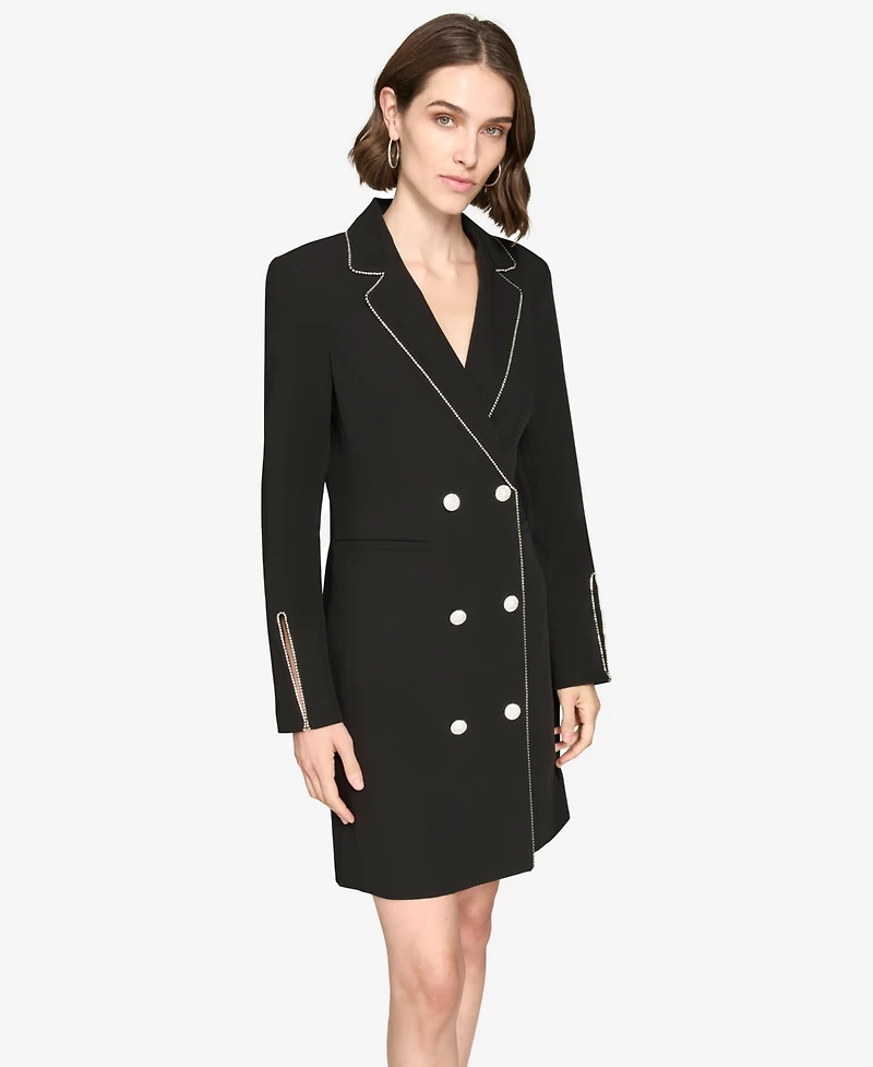 Karl Lagerfeld Paris Women's Embellished Trim Collared Blazer Dress