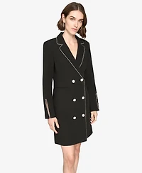 Karl Lagerfeld Paris Women's Embellished Trim Collared Blazer Dress