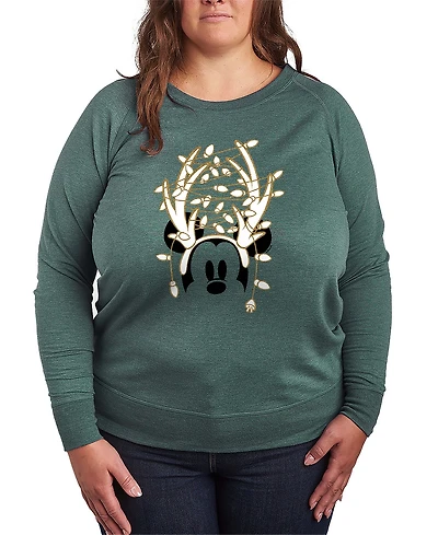 Hybrid Apparel Disney Mickey Mouse Antlers ans Christmas Lights Women's French Terry Long Sleeve Shirt
