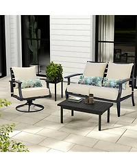 Aoodor 22'' x 24'' Outdoor Deep Seat Chair Cushion Set Olefin Fabric Slipcover and Sponge Foam (Set of 2 Seats, 2 Backs
