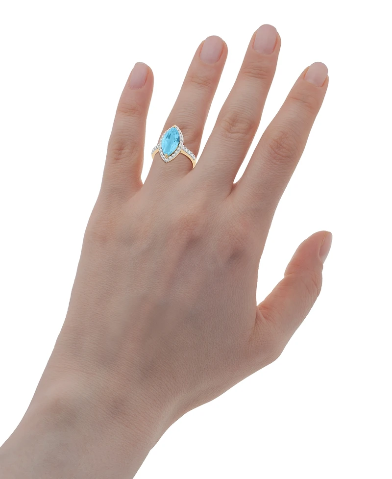 Macy's Blue Topaz (4 ct. t.w) & Diamond (3/8 ct. t.w) Marquise Ring in 14K Yellow Gold