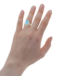 Macy's Blue Topaz (4 ct. t.w) & Diamond (3/8 ct. t.w) Marquise Ring in 14K Yellow Gold