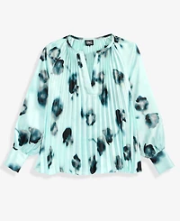 I.n.c. Concepts Women's Printed Pleated Split-Neck Blouse, Macy's Exclusive