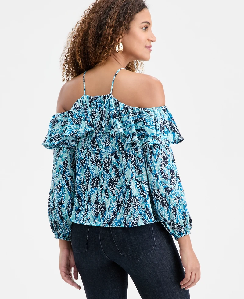 I.n.c. International Concepts Women's Printed Cold-Shoulder Top, Macy's Exclusive