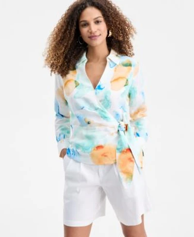 I.N.C. International Concepts Womens Bailey Printed Surplice Wrap Top P Xs 3x Macys Exclusive