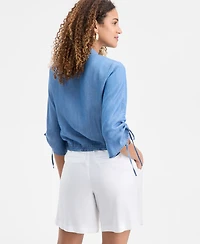I.n.c. International Concepts Women's Chambray Tie-Sleeve Pocket Blouse, Macy's Exclusive