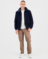 Guess Men's Teddy Bear Fleece Bomber Jacket